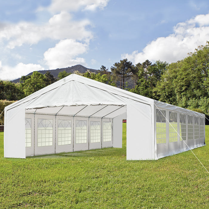 Outsunny 40 'x 20 'grande Tente Exterieure Pour Evenement De Fete Patio Gazebo Auvent Avec Paroi Amovible, Blanc
