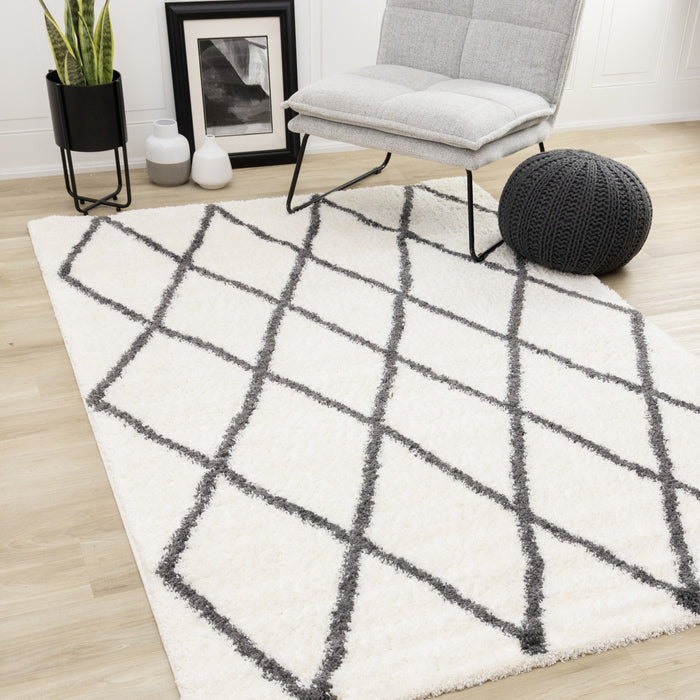 Tapis Fairmont treillis blanc gris, 6'7\" x 9'10\"