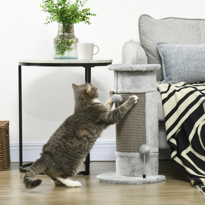 Pawhut Arbre A Chat 23\", Griffoir Pour Chat Avec Balles De Jeu, Poteau A Gratter Avec Peluche Lisse, Corde En Sisal Et Base Stable Pour Chats D'interieur, Gris