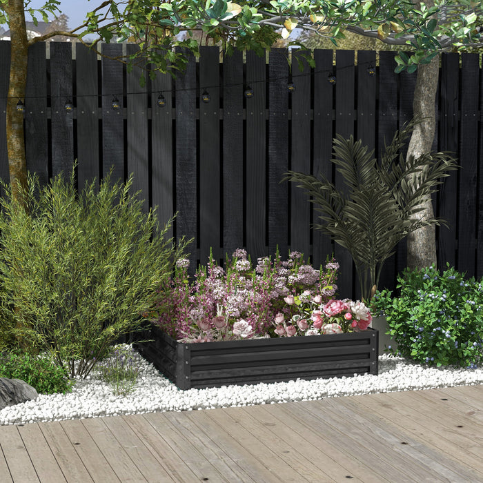 Outsunny Parterre De Fleur Carre Potager De Jardin Jardinieres Bac A Fleurs Panneaux Modulables En Acier Dim. 47.25\"l × 47.25\"l × 11.75\"h Gris