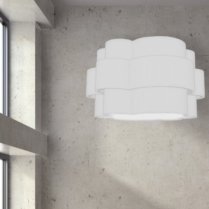 Lustre Phlox de Dainolite avec abat-jour blanc, fini chromé poli et 4 ampoules