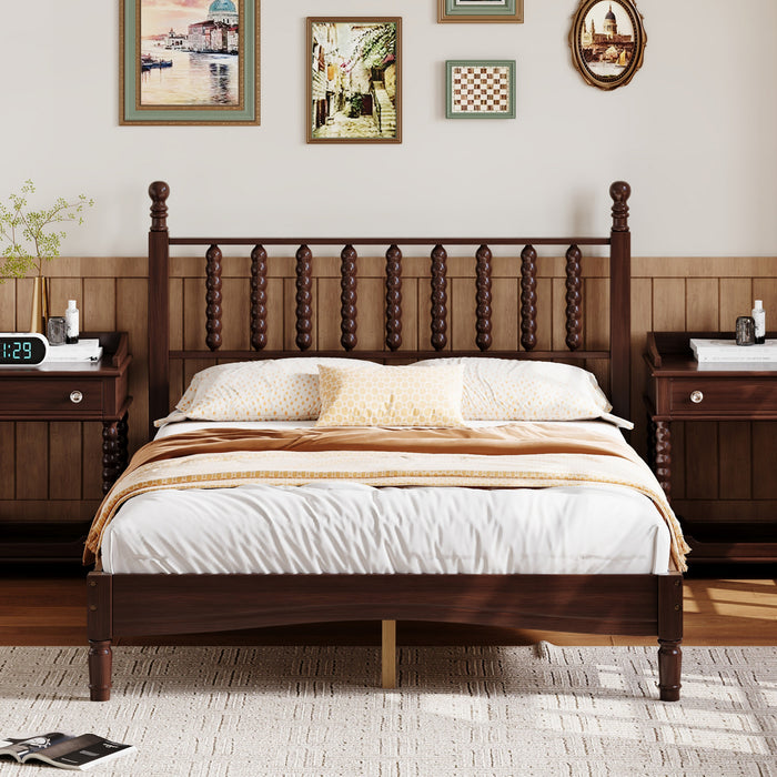 Oliver Lit Plateforme Retro en Bois avec Tete de Lit en Forme de Gourde et Support en Lattes en Bois Robustes, Taille Double