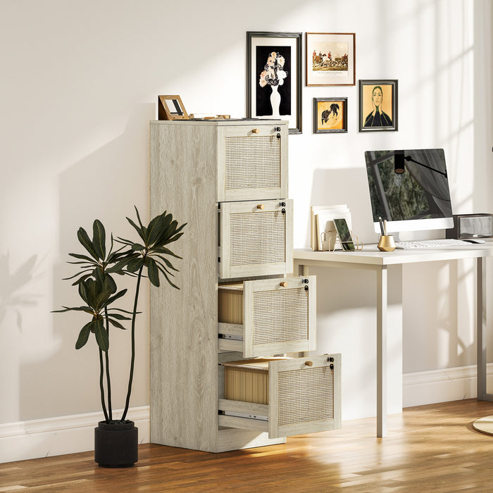 HOMCOM Classeur verrouillable a 4 tiroirs pour format A4, chene