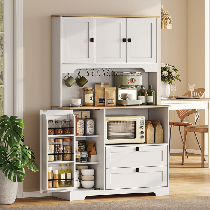 HOMCOM Meuble de rangement de cuisine de 64 po, buffet de cuisine, blanc