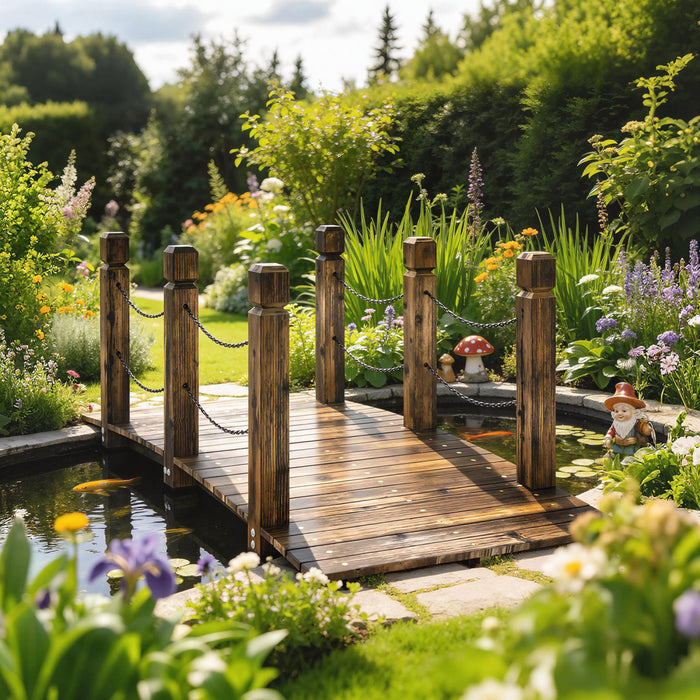 Outsunny Pont de Jardin Decoratif Resistant aux Intemperies 5 Pieds, Carbonise