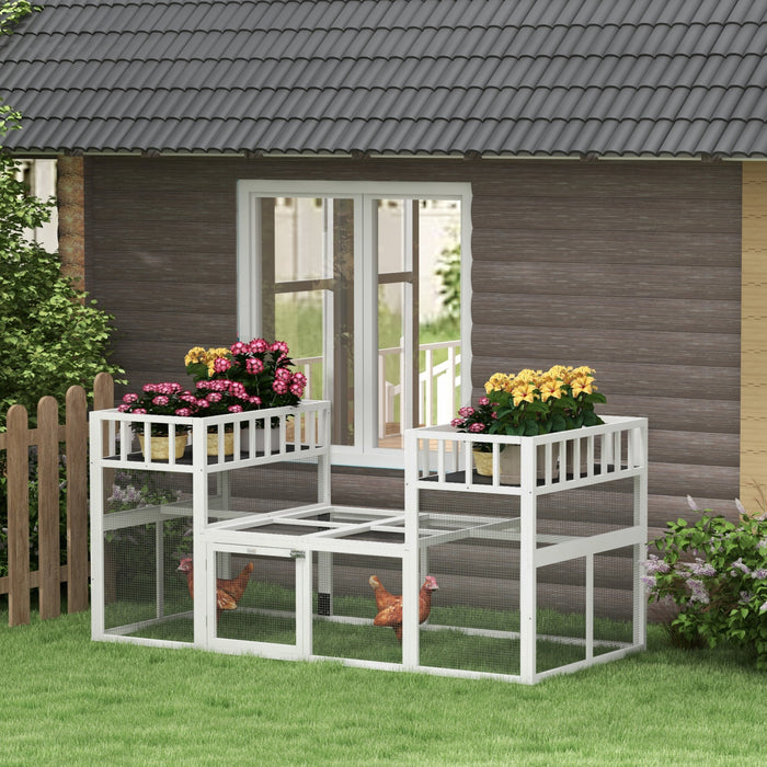 Pawhut Poulailler En Bois, 7,3' X 3,6', Design Combinable Avec Etageres De Rangement, Perchoirs Pour 2 A 4 Poules, Fournitures D'exterieur Pour Volailles, Canards, Oies, Lapins, Blanc