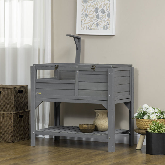 Pawhut Maison De Tortue En Bois Avec Etagere, Enclos Pour Tortues Pour Petits Animaux Avec Cadre De Support Leger, Cage A Reptiles Avec Plateau Pour Exterieur Et En Interieur, 33\" L X 20\" L X 41\" H