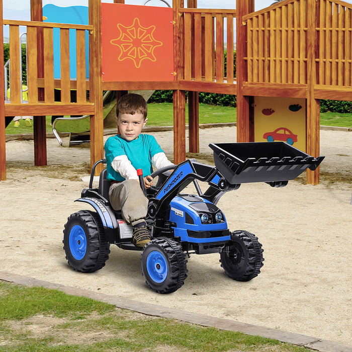 Aosom Bulldozer Pelle 6v Alimente Par Batterie Double Moteur Tracteur De Construction Musique Phare Avancer En Arriere Pour 3-5 Ans Bleu