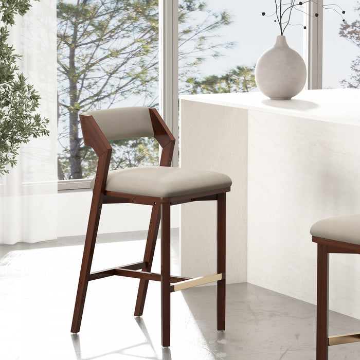 Tabouret de bar moderne Patricia en bois avec revetement en lin