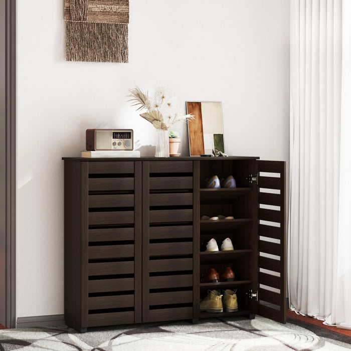 HOMCOM Armoire a chaussures pour entree avec 3 portes a lattes, marron