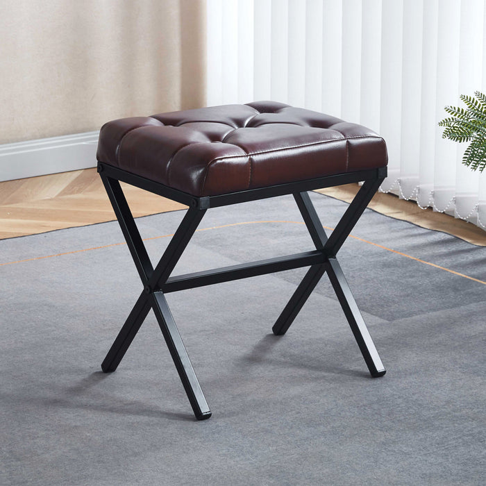 Tabouret d’appoint Liam avec coussin capitonne et pieds en metal, couleur brun fonce