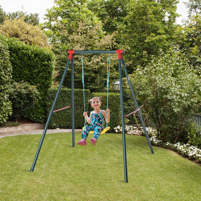 Outsunny Balancoire En Metal Avec Corde Reglable Robuste Structure En A Exterieur Jardin Set De Jeu Amusant Pour Enfants 6-12 Ans Vert