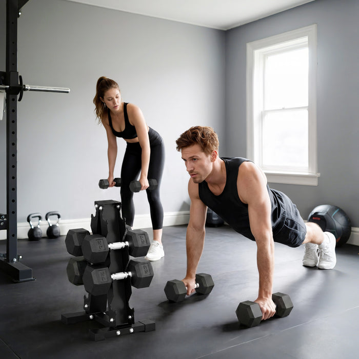 Soozier Set d’Halteres Hexagonaux 82 kg avec Rack Vertical pour Salle de Sport a Domicile