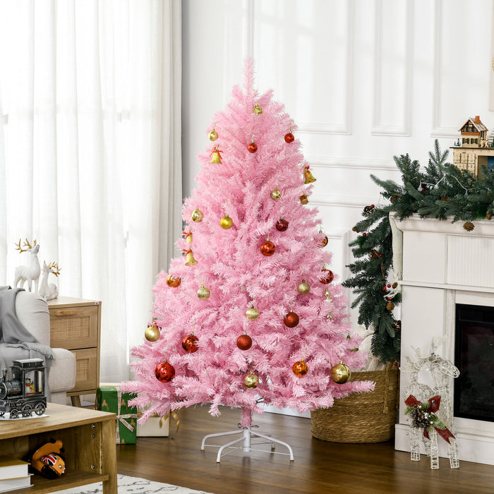 Homcom Sapin De Noel Artificiel 5 Pi , Forme Large, Rose