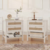 HOMCOM Rattan Nightstands Set of 2 Bedside Tables with 2 Drawers White Oak