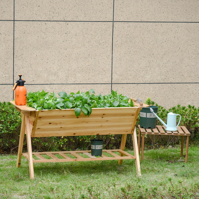 Outsunny Jardiniere Sur Pieds Potager Avec Etagere Inferieure Tablettes Laterales Tissu Non-tisse Trous De Drainage Inclus Bois Massif Sapin 58.5\" X 31\" X 32.25\" Bois Naturel