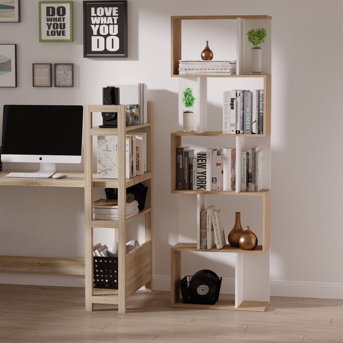 HOMCOM Bibliotheque Geometrique 5 Niveaux Forme S Nature Blanc