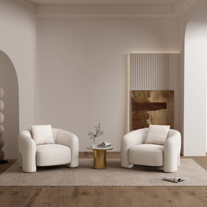 Fauteuil lounge Sylvia en tweed moderne et glamour ivoire - Lot de 2