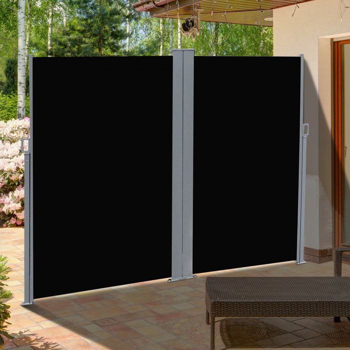 Outsunny 20' Store Lateral Brise-vue Double Lateral Retractable Pour Patio Parasol De Jardin Avec Ecran Anti-uv Fonction De Retour Automatique Et Cadre En Acier Pour L'exterieur Ou L'interieur Noir