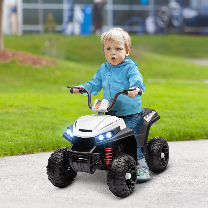 Qaba Voiture Electrique 12 V Pour Enfants, Quad Pour Enfants Alimente Par Batterie Avec Suspension A Ressorts A Quatre Roues, Avant Et Arriere, Lumiere Led, Mp3, Musique, Blanc