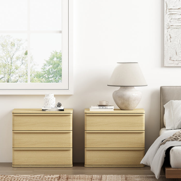 Table de nuit Molly Modern 66 cm en chene naturel (3 tiroirs) - Lot de 2