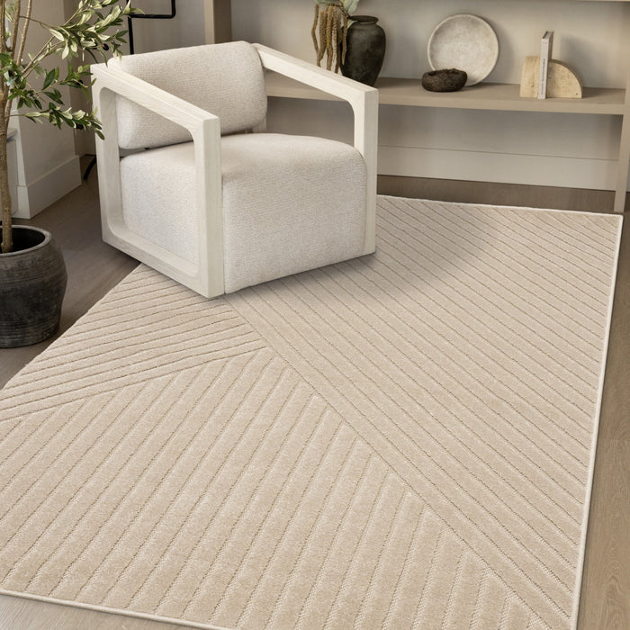 Tapis design a rayures angulaires beige Oslo, 7'10\" x 10'6\"
