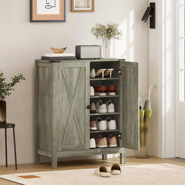 Meuble a Chaussures HOMCOM avec Portes de Grange, Rangement Rustique, Gris