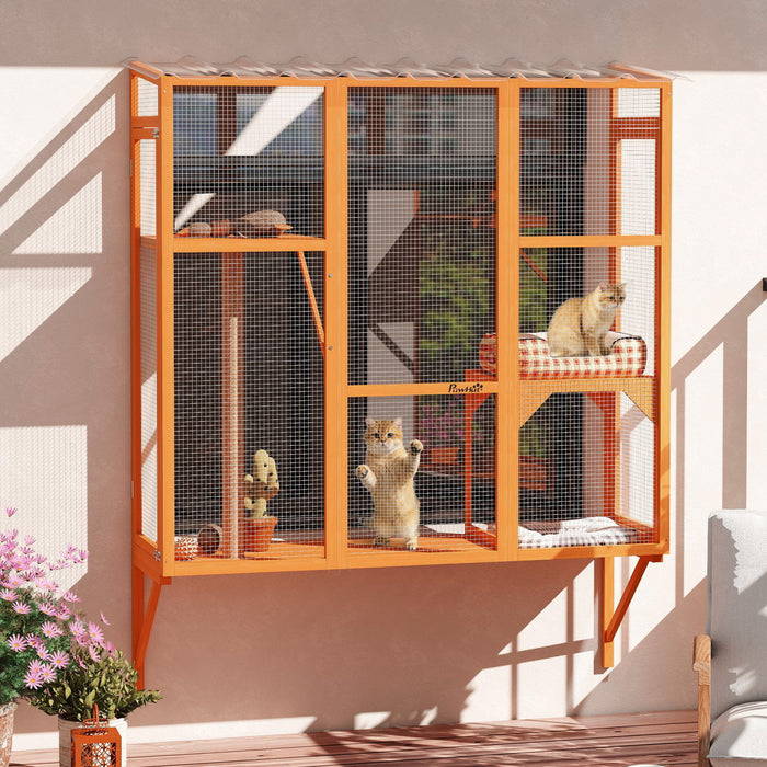 Boite Fenetre Catio Exterieure pour 2-3 Grands Chats, Orange