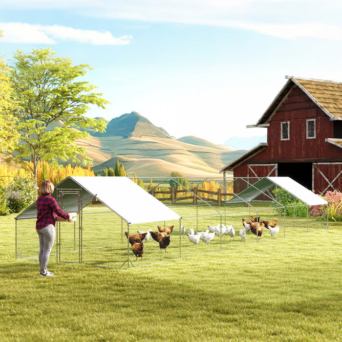 Poulailler Metallique PawHut, Grand Enclos pour Poules, Canards, Lapins avec Protection UV et Impermeable, 12 m x 3 m x 1,95 m pour Jardin ou Exterieur
