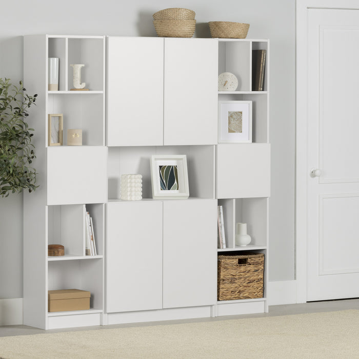 Liora Ensemble Bibliotheque Et 2 Bibliotheques Etroites 5 Tablettes - Blanc Solide