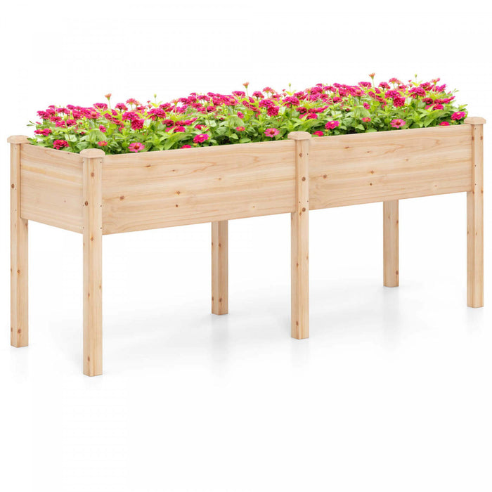 Costway Souleve Lit De Jardin Eleve Boite De Planteur De Bois D'sapin Avec 2 Grandes Zones De Plantation Beige