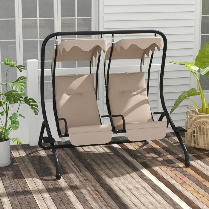 Outsunny Balancelle De Patio A 2 Places Avec Auvent Amovible, Beige