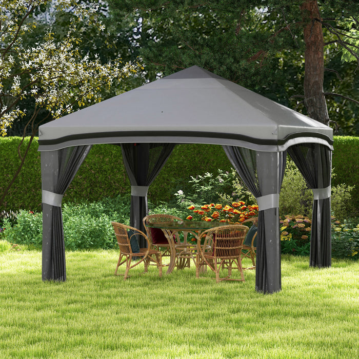 Outsunny 10' X 10' Tente De Fete Pliable Pop Up Canopy Avec Filets, Grise