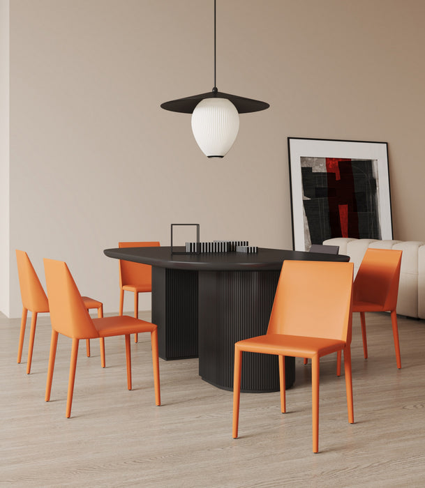 Chaise de salle a manger moderne en cuir vegetalien Paris, corail - Lot de 4
