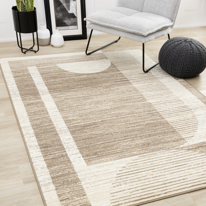 Carpette Forte brune, beige et crème à motif géométrique abstrait - 5 pi 3 po x 7 pi 5 po