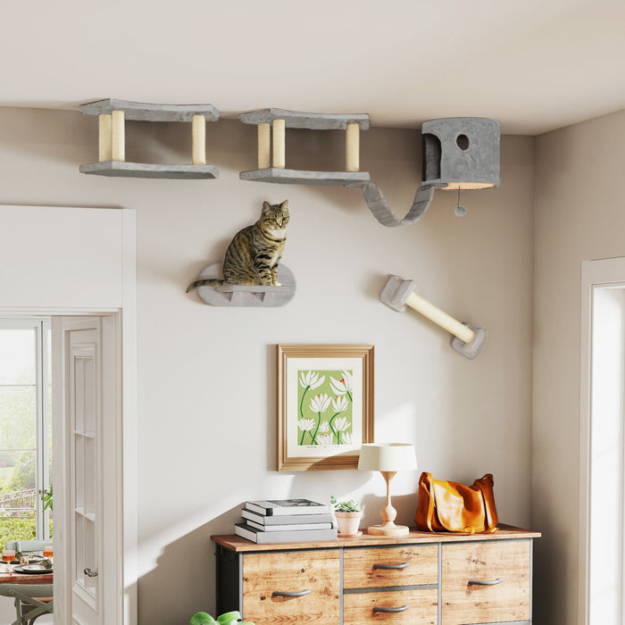 Etageres Murales Pour Chat 4 Pieces Avec Griffoir, Echelle