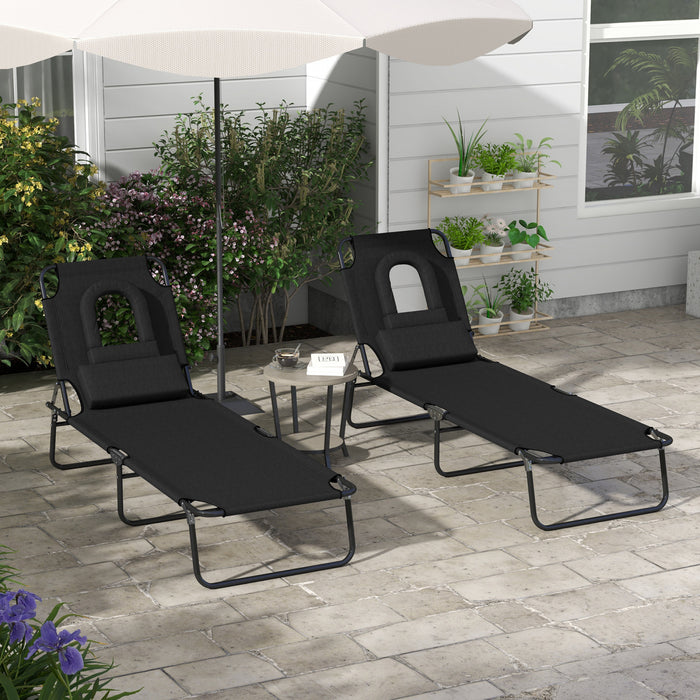 Outsunny 2pcs Chaise Longue Reglable, Chaise Longue Pliante Pour Le Jardin