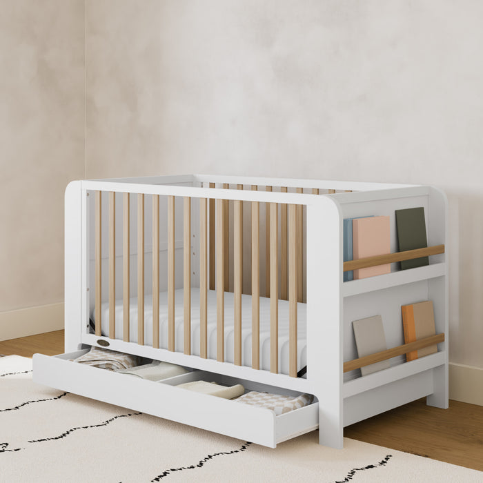 Graco Read with Me Convertible Lit de bebe avec tiroir - Blanc avec bois clair
