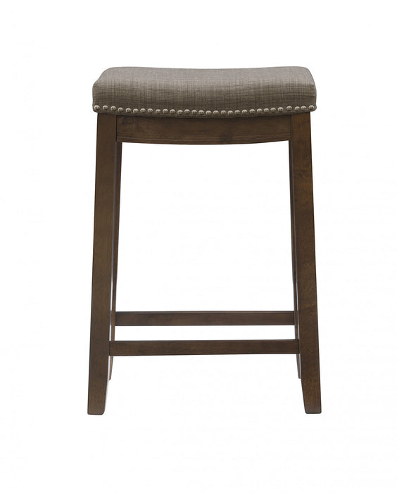 Tabouret Claridge de hauteur comptoir en tissu d’apparence lin, en forme de selle et sans dossier - brun foncé