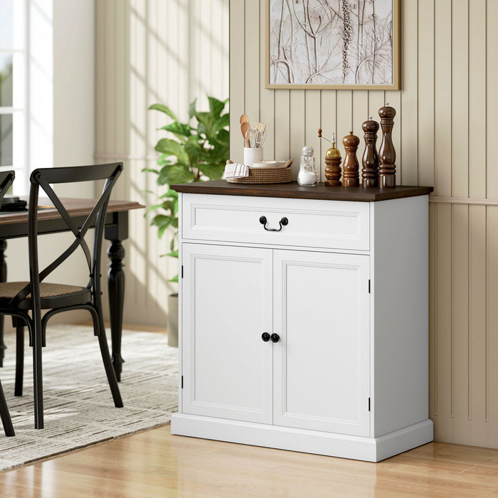 HOMCOM Buffet de 32\" avec Plateau Epais et Tiroir, Grain de Bois Blanc