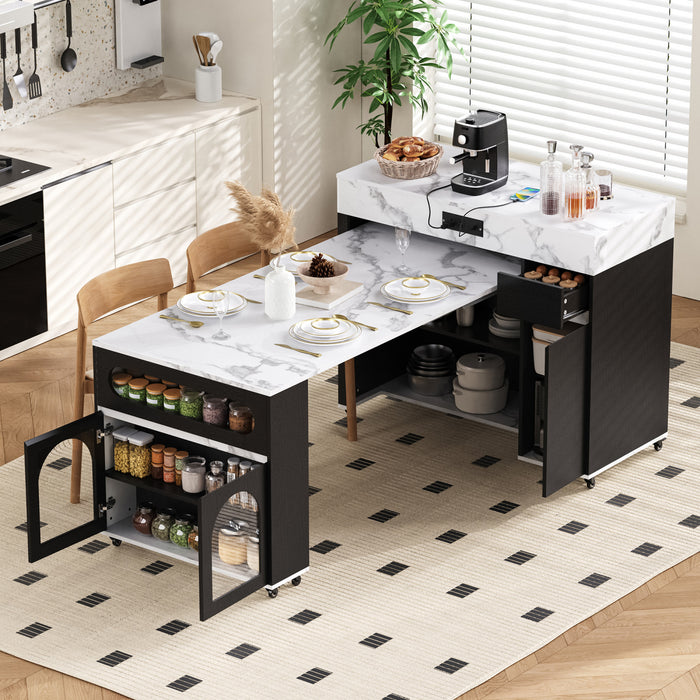 Table a manger extensible Avery avec ilot de cuisine roulant, noir