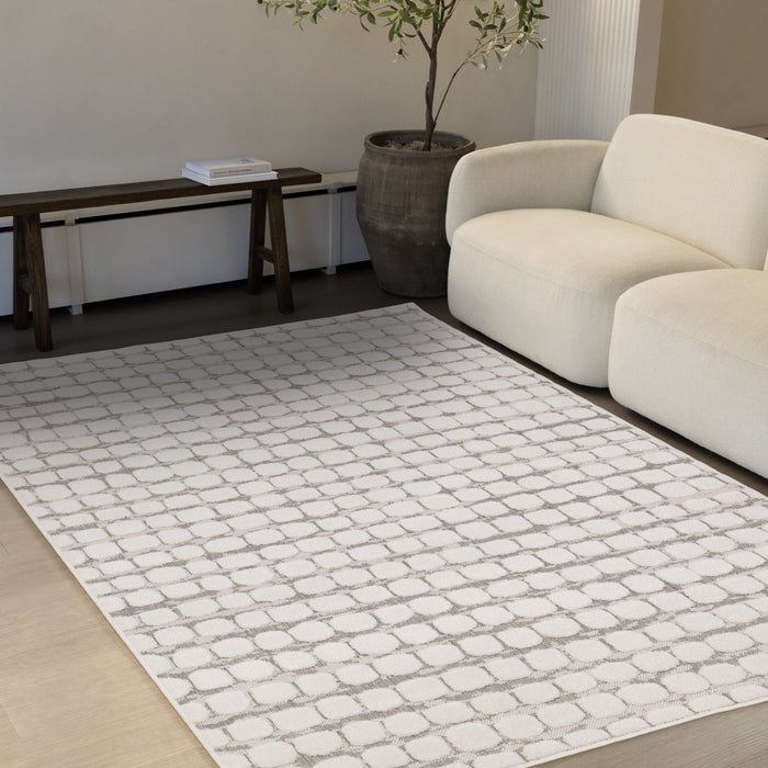 Tapis Oslo White a grands galets, 5'3\" x 7'7\"