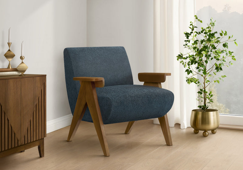 Monarch Specialties - Chaise D'Appoint, 31\"H, Rembourre, Salon, Chambre A Coucher, Bleu, Bois Noyer Brun