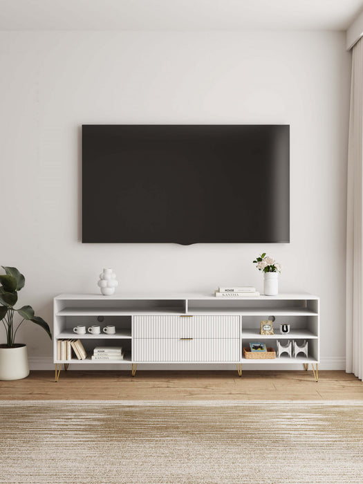 Meuble TV moderne Dumbo 85\" a cannelures, blanc