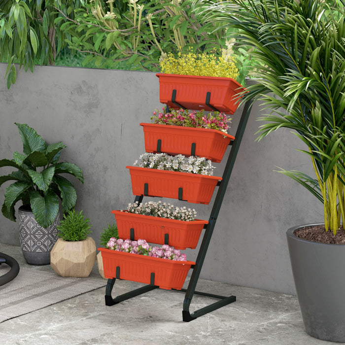 Outsunny Jardin Sureleve Vertical A 5 Etages Avec 5 Bacs A Plantes, Rouge
