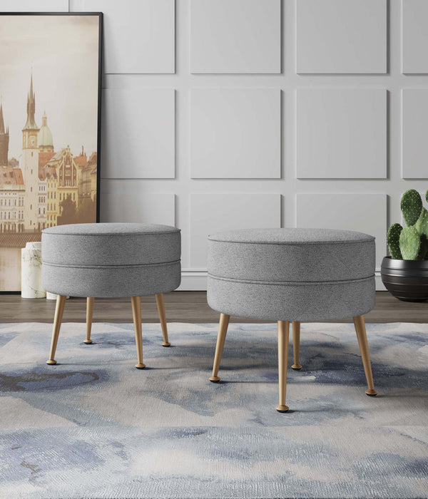 Lot de 2 poufs d’appoint Bailey style milieu du siecle moderne en tissu gris