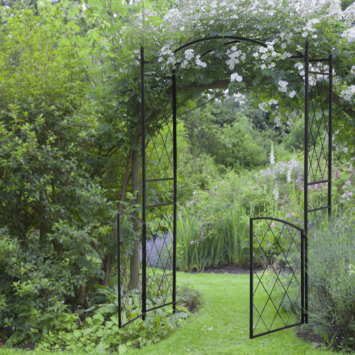 Arche De Jardin En Metal Outsunny De 84,75\" X 19\" Avec Cadre De Jardiniere Grimpante Decor De Jardin Pour Vignes Morning Glory Black