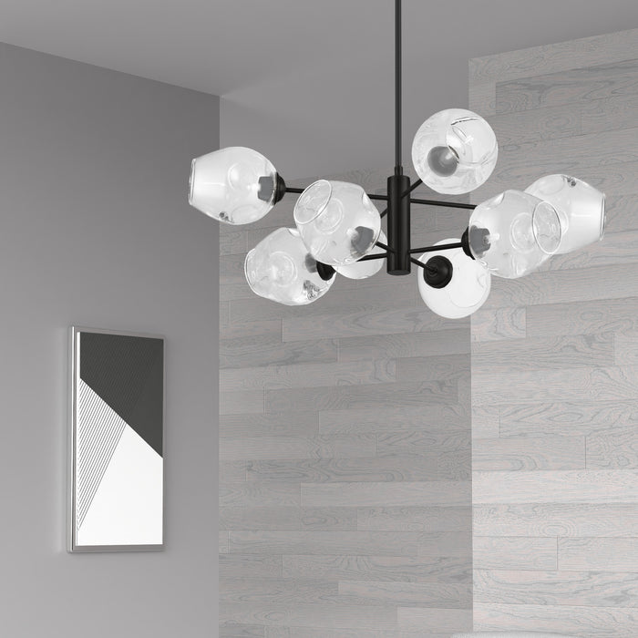 Lustre Abii de Dainolite en verre transparent, avec fini noir mat et 8 ampoules