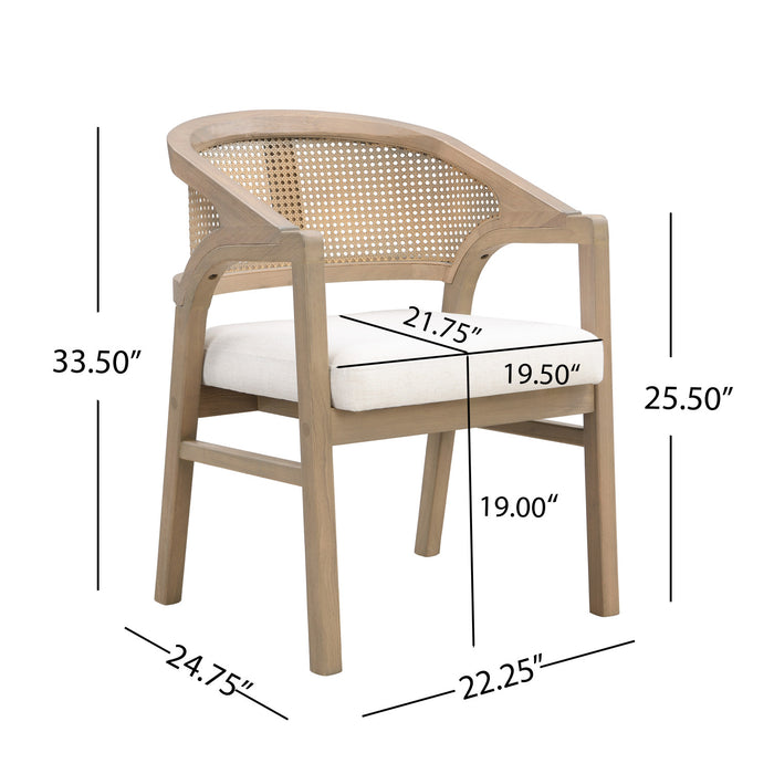 Liam Ensemble de 2 chaises de salle a manger confortables avec dossier en rotin et structure en bois de caoutchouc, frene clair