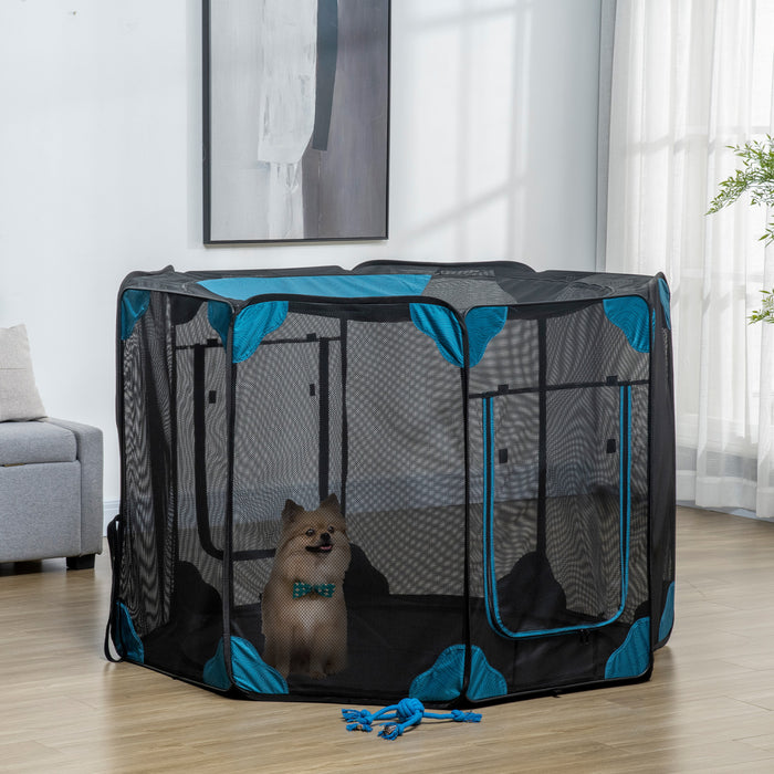 Pawhut Parc D'exercice Pliable Pour Animaux De Compagnie, Interieur/exterieur, Avec Sac De Transport, Couverture A Fermeture Eclair, Fond Resistant A L'eau Φ58.7\" X 39\".
